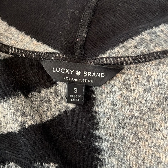 Lucky Brand Black & Gray Geometric Intarsia Knit Open Front Cardigan Sz S - Picture 4 of 8